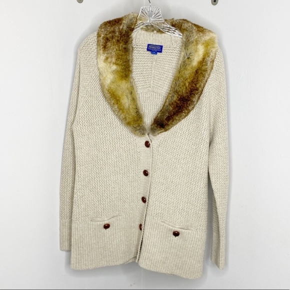 Pendleton Sweaters - Pendleton Faux Fur Lambswool Button Down Cardigan